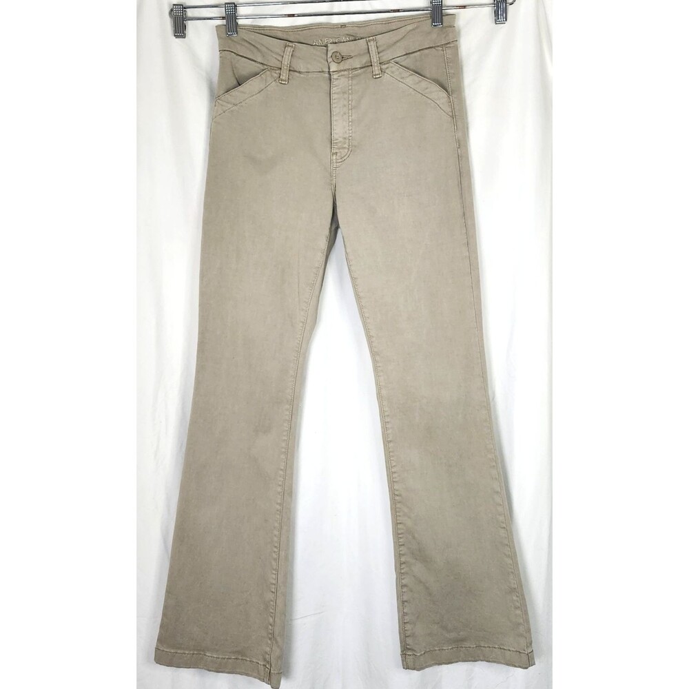 American Eagle Boot Leg Khaki Pants 8 Tall High Rise Stretch Casual Work Uniform